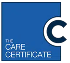 the care certificate logo - a black letter c cut in against a blue square